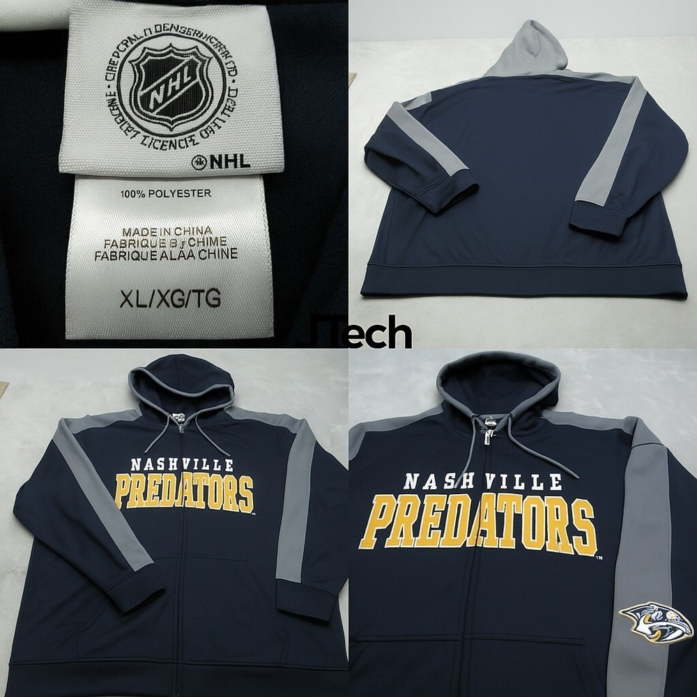 Nashville Predators Hoodie Men XL NHL Navy Pockets Full Zip Athletic Y2K
